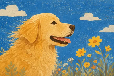 Happy Golden Retriever in Wildflower Field