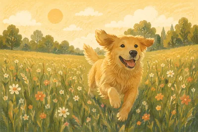 Happy Golden Retriever in Summer Meadow