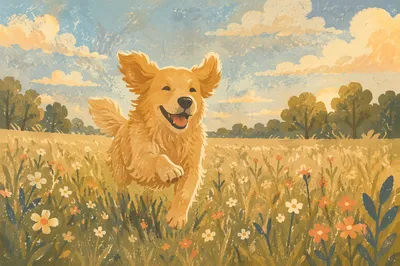 Happy Golden Retriever in Sunny Meadow