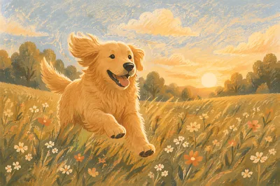 Happy Golden Retriever in Sunlit Meadow