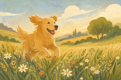 Happy Golden Retriever in Sunlit Meadow
