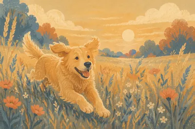 Happy Golden Retriever in Summer Meadow