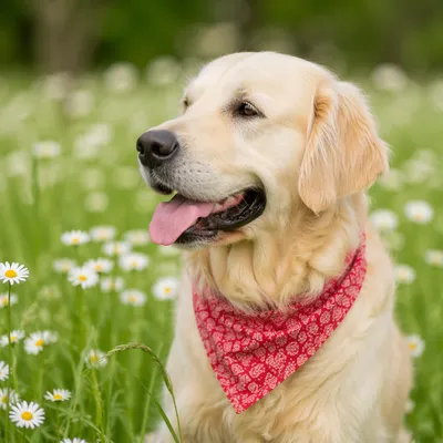 Happy Golden Retriever in Spring Meadow