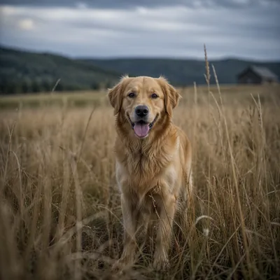 Happy Golden Retriever in Rural Field