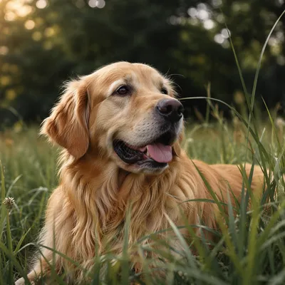Happy Golden Retriever in Peaceful Meadow