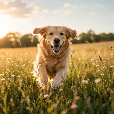 Happy Golden Retriever in Summer Meadow