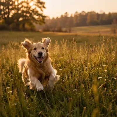 Happy Golden Retriever in Summer Meadow
