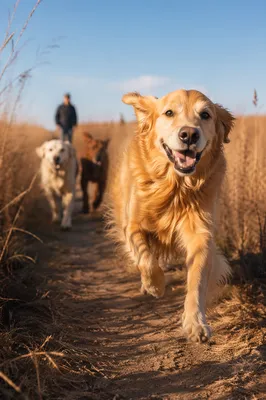 Happy Golden Retriever Running Through Prairie Grass