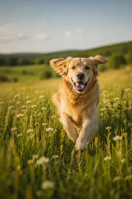 Happy Golden Retriever in Summer Meadow