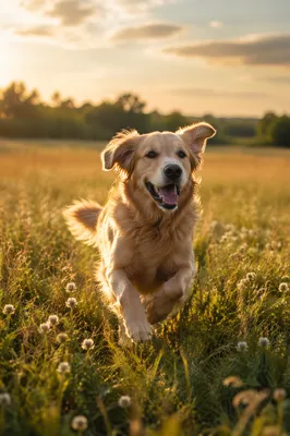 Happy Golden Retriever in Sunlit Meadow