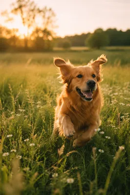Happy Golden Retriever in Summer Meadow