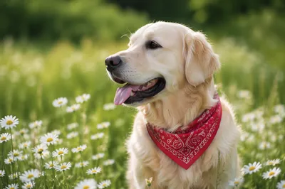 Happy Golden Retriever in Spring Meadow