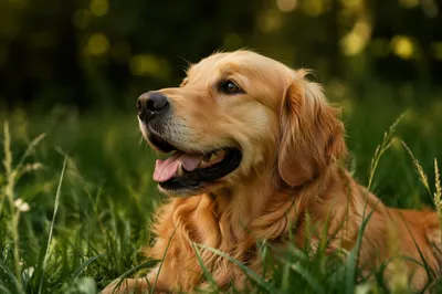 Happy Golden Retriever in Sunlit Meadow