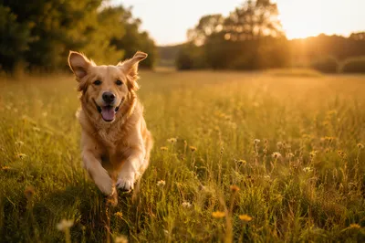Happy Golden Retriever in Summer Meadow