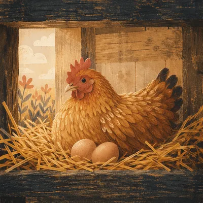 Golden Hen Resting in Rustic Barn