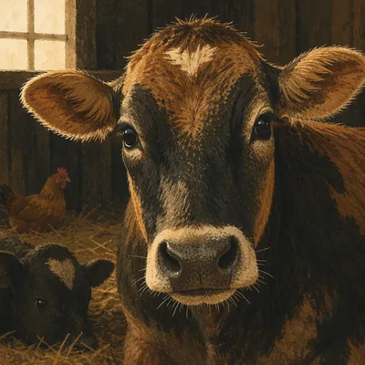 Close-Up Dairy Cow in Rustic Barn