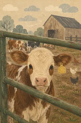 Curious Calf in Rural Barnyard