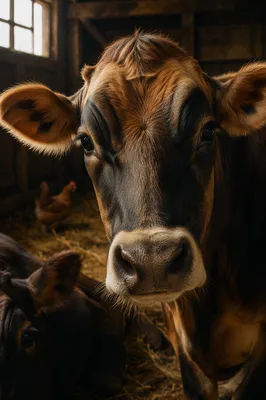 Close-Up Dairy Cow in Rustic Barn