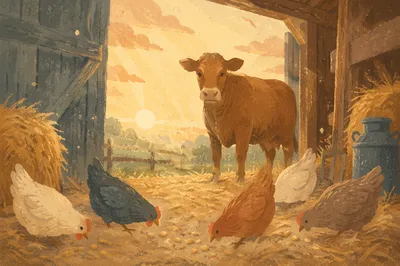 Peaceful Barn Animals in Morning Light