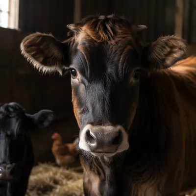 Close-Up Dairy Cow in Rustic Barn