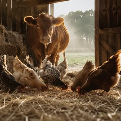 Peaceful Barn Animals in Morning Light