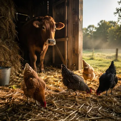 Morning Barn Animals in Golden Light