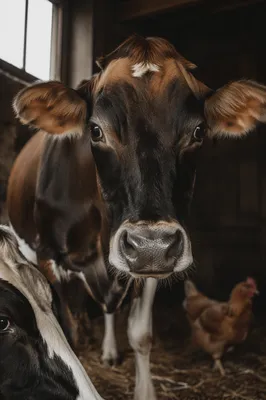 Close-Up Dairy Cow in Rustic Barn
