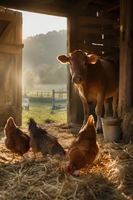 Morning Barn Animals in Golden Light