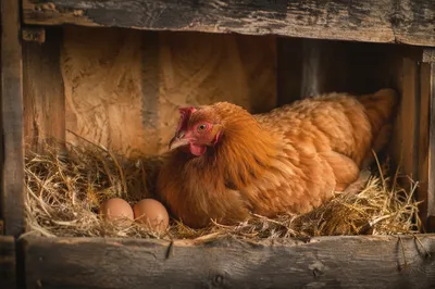 Golden Hen Resting in Rustic Barn