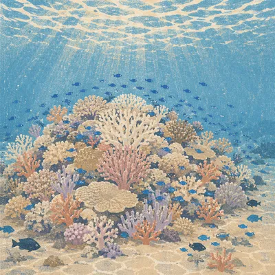 Tropical Coral Reef with Blue Fish