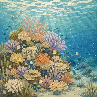 Sunlit Tropical Reef with Colorful Fish