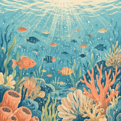 Sunlit Tropical Fish Over Coral Reef