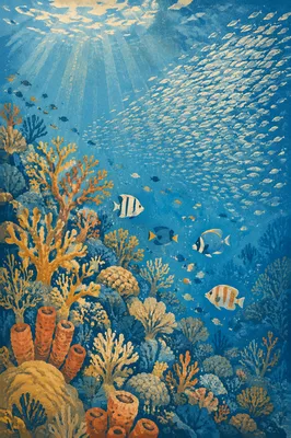 Tropical Reef Fish in Sunlit Blue Water