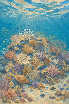 Tropical Coral Reef With Blue Fish