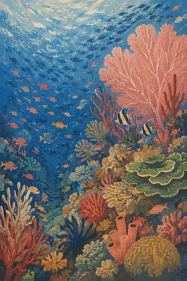Tropical Coral Reef With Schooling Fish