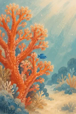 Blue Reef Fish Beside Orange Coral