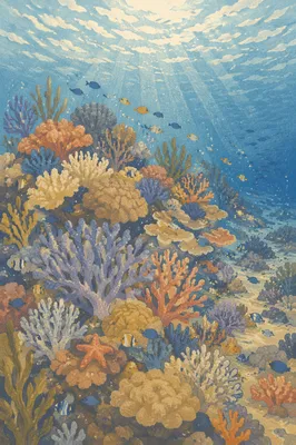 Sunlit Tropical Reef with Colorful Fish