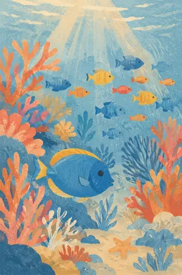 Tropical Fish in Sunlit Coral Reef