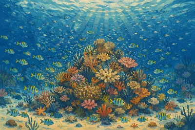 Tropical Reef Fish in Sunlit Blue Water
