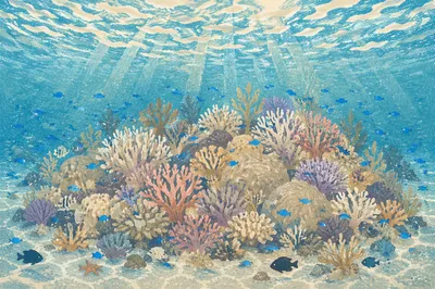 Tropical Coral Reef With Blue Fish