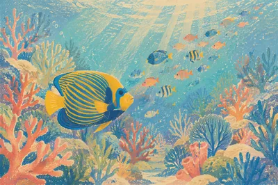 Tropical Reef Fish in Sunlit Coral