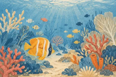 Tropical Fish Swimming Through Coral Reef