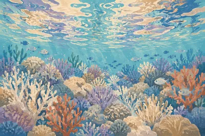 Tropical Coral Reef with Blue Fish