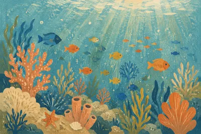 Tropical Fish Over Sunlit Coral Reef