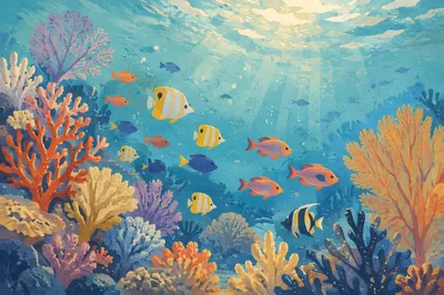 Tropical Fish Over Coral Reef