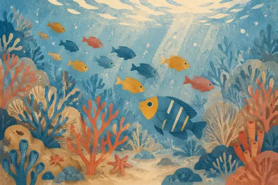 Tropical Fish Over Vibrant Coral Reef