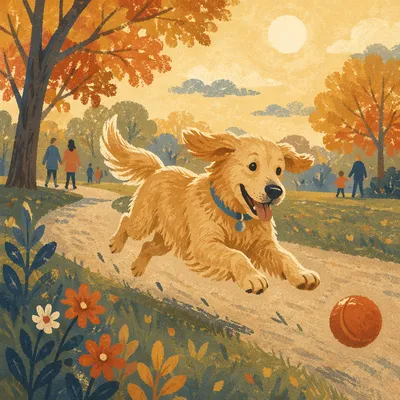 Joyful Golden Retriever Running in Autumn Park