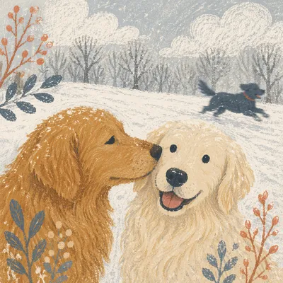 Golden Retriever Playing in Snowy Park