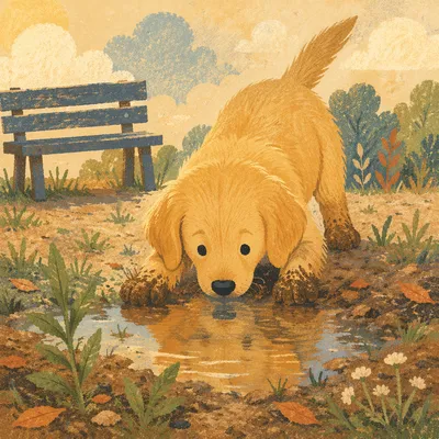 Playful Golden Retriever Puppy in Sunny Park