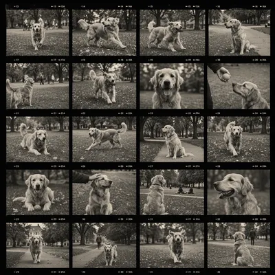 Vintage Film Contact Sheet of Golden Retriever